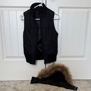Express Black Puffer Vest with Removable Faux-Fur Hood